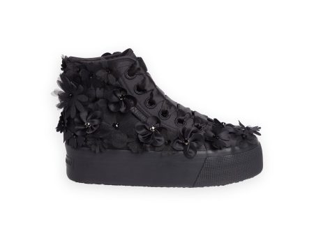 SUPERGA BLACK FLOWERS PLATFORM SNEAKER Cheap