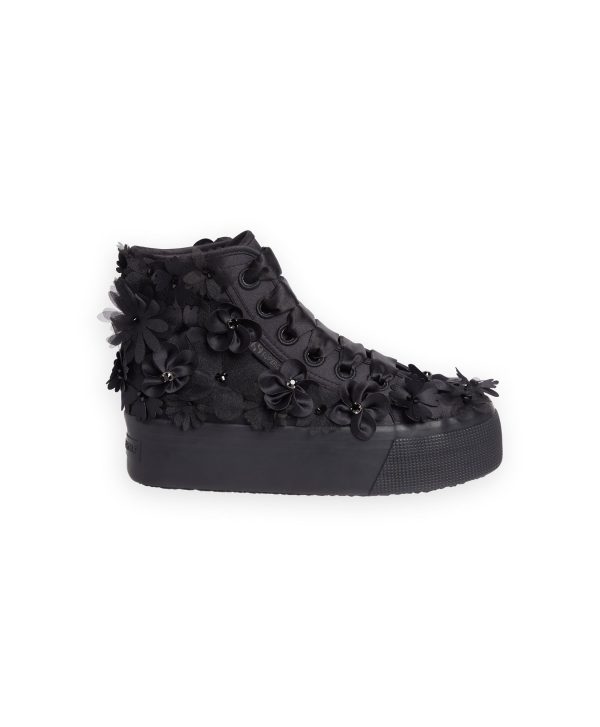 SUPERGA BLACK FLOWERS PLATFORM SNEAKER Cheap