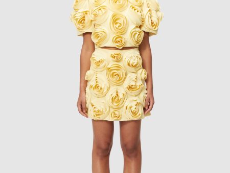 ROSE APPLIQUE YELLOW MINI SKIRT on Sale