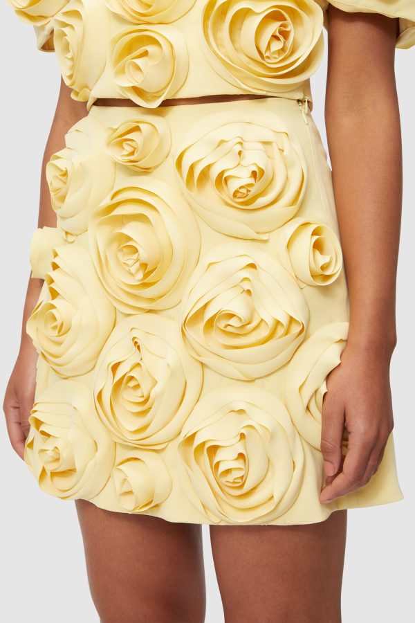 ROSE APPLIQUE YELLOW MINI SKIRT on Sale